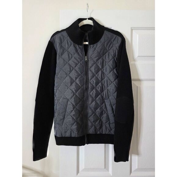 7DIAMONDS Gatti Quilted Panel Wool Blend Knit Jacket M Black NWT - Picture 1 of 9